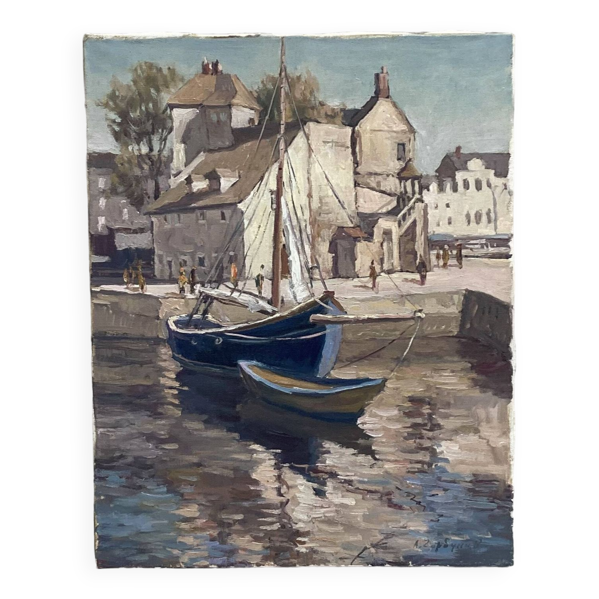 Signed painting Oil on canvas “Ville Honfleur, Normandy” dimensions: height -50cm- Width -40cm-