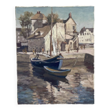 Signed painting Oil on canvas “Ville Honfleur, Normandy” dimensions: height -50cm- Width -40cm-