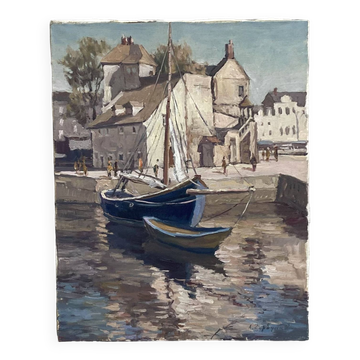 Signed painting Oil on canvas “Ville Honfleur, Normandy” dimensions: height -50cm- Width -40cm-