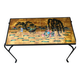 Table basse Vallauris signée Ardeco fer forgé et céramique émaillée