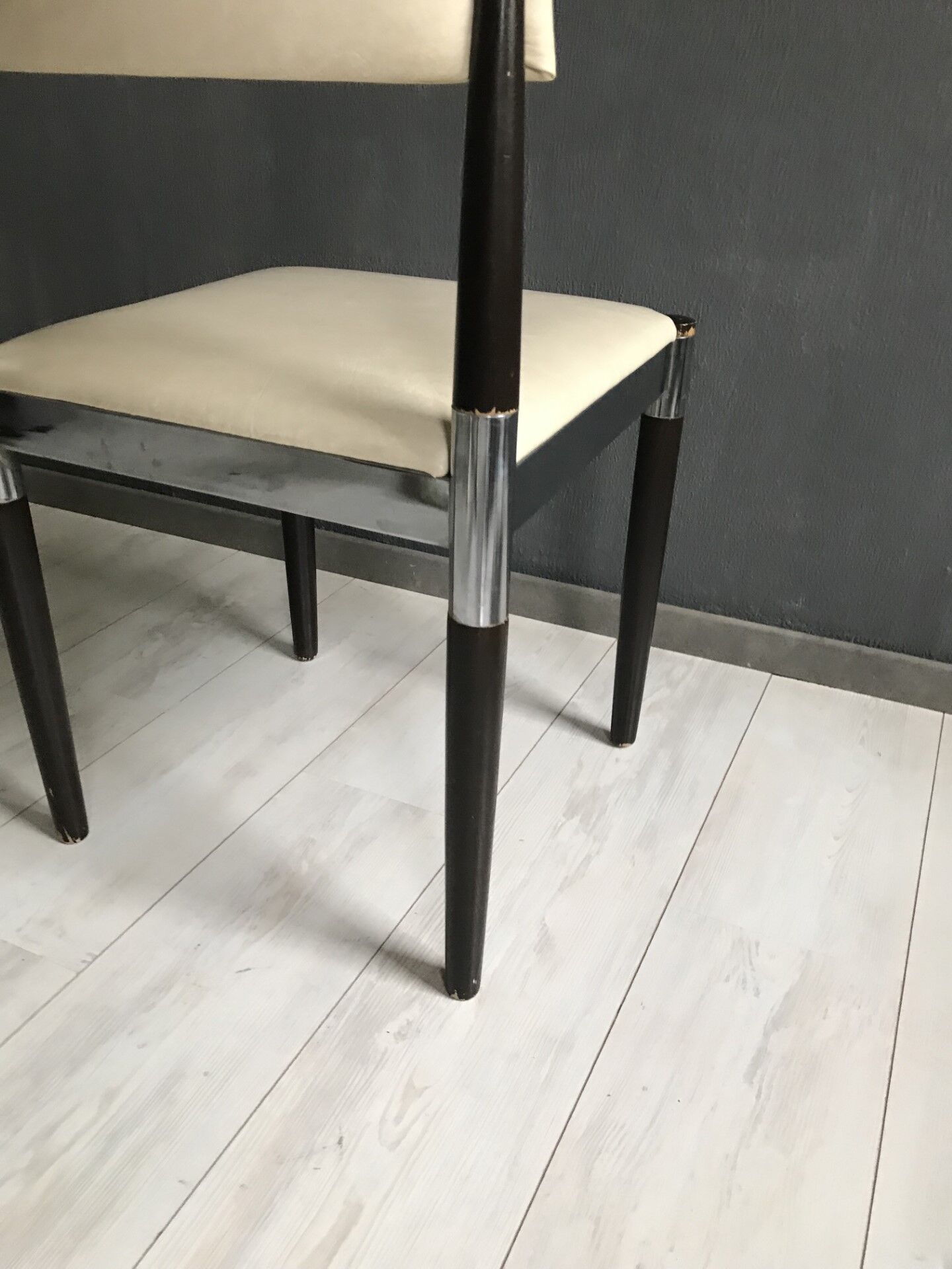 4 x Vintage Dining Table Chairs Chrome Wood 1960s