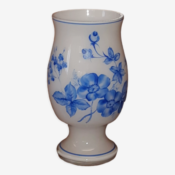 Napoleon III vase in opaline glass with blue decoration of cherry blossoms and apple tree