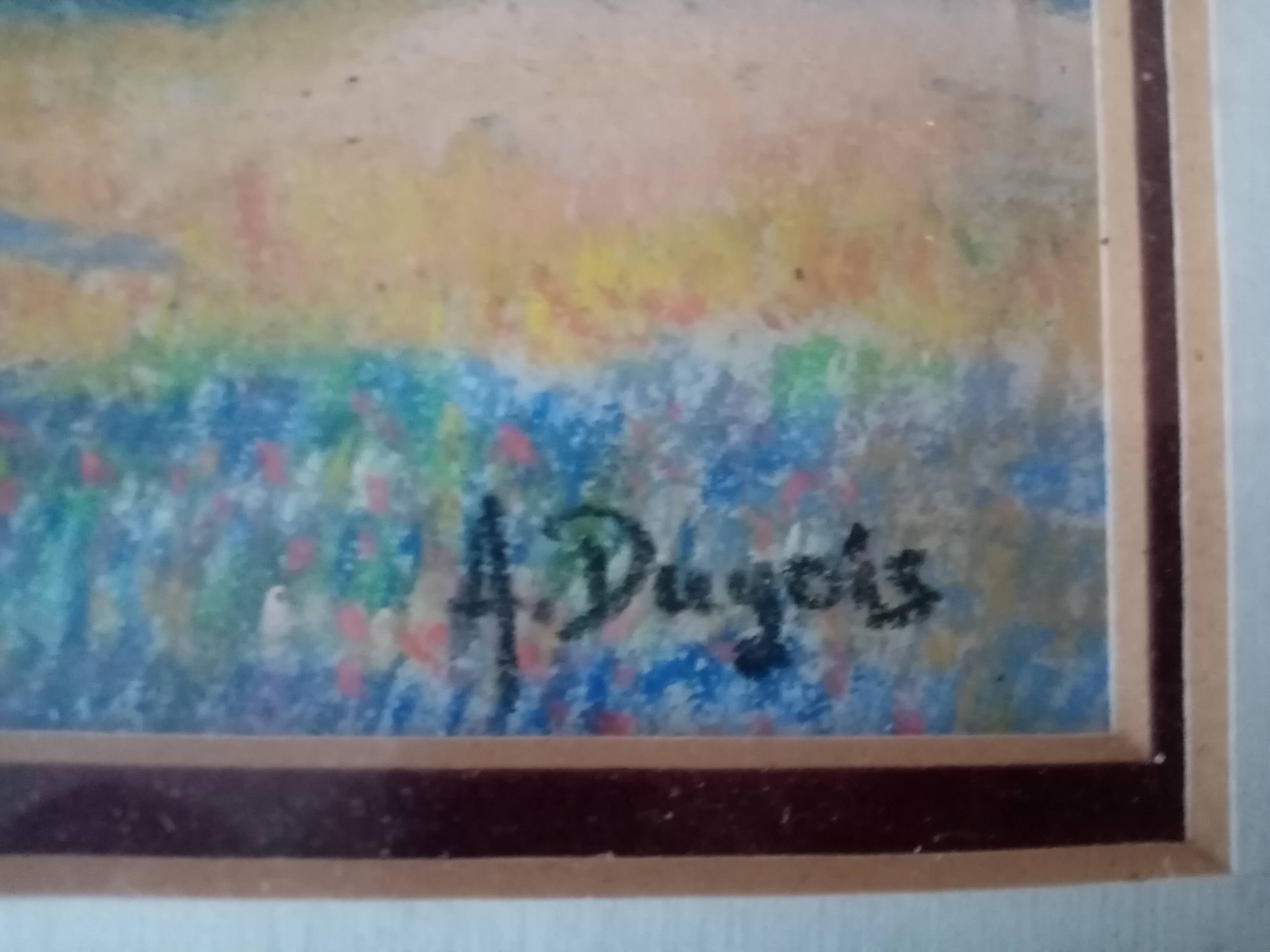 Old pastel painting of Vosges landscape in spring signed Antoine Dugois
