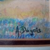 Old pastel painting of Vosges landscape in spring signed Antoine Dugois