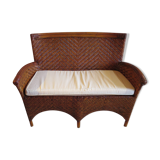 Two-seater banquette in woven rattan, wood and bamboo, 1980s.