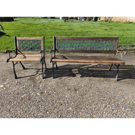 Banc + Fauteuil de Jardin Fonte et Bois