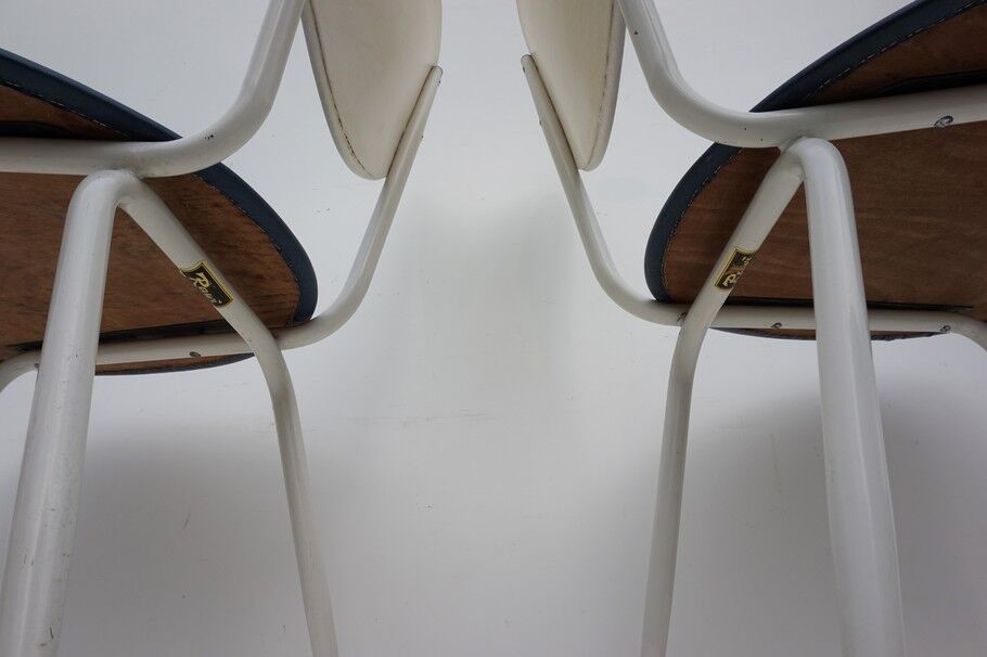 Set of 2 retro skai dining chairs in blue and white