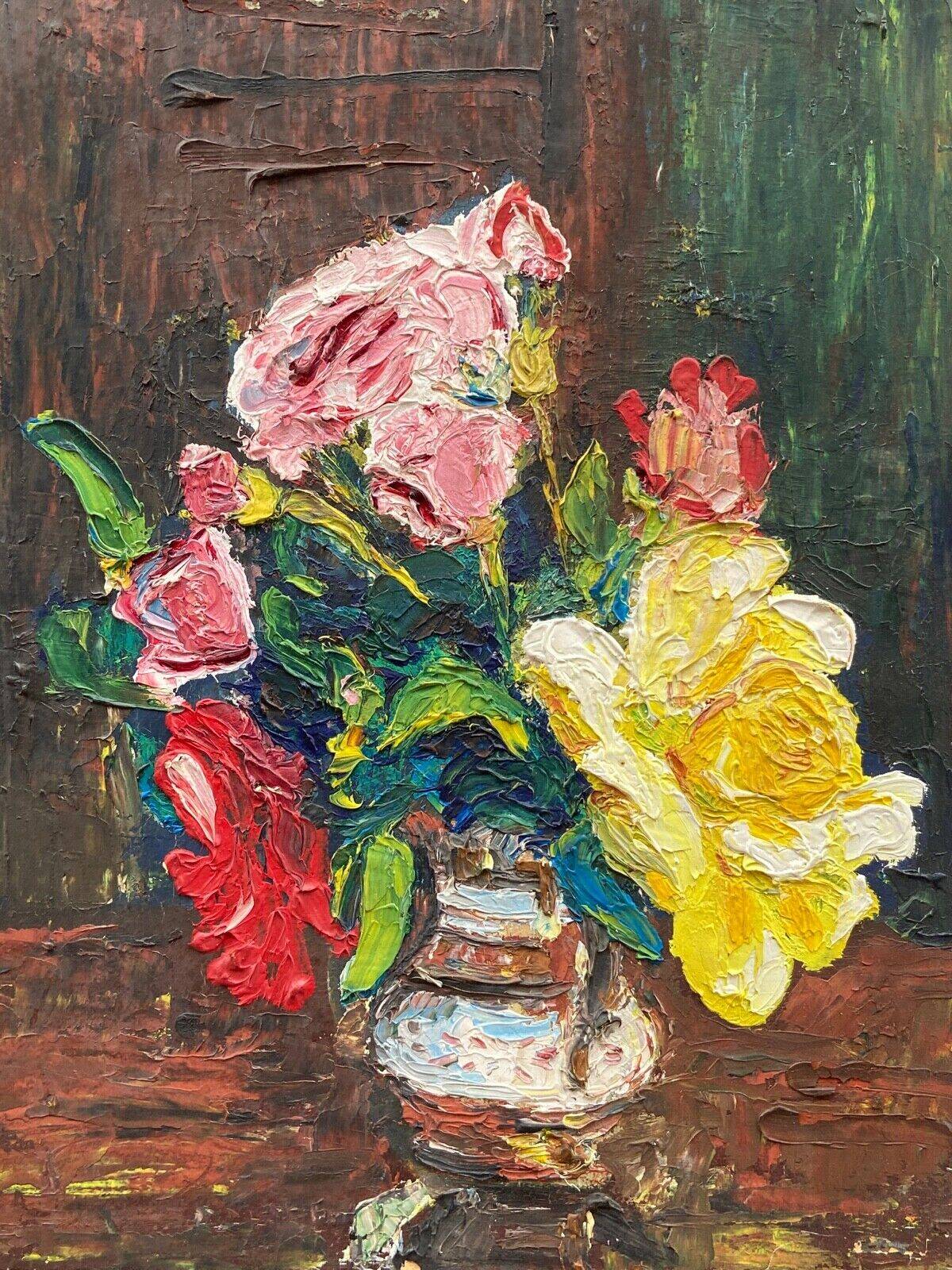 Oil on cardboard 20th century still life with flowers