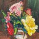 Oil on cardboard 20th century still life with flowers