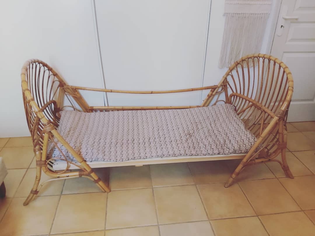 Daybed for child in vintage rattan