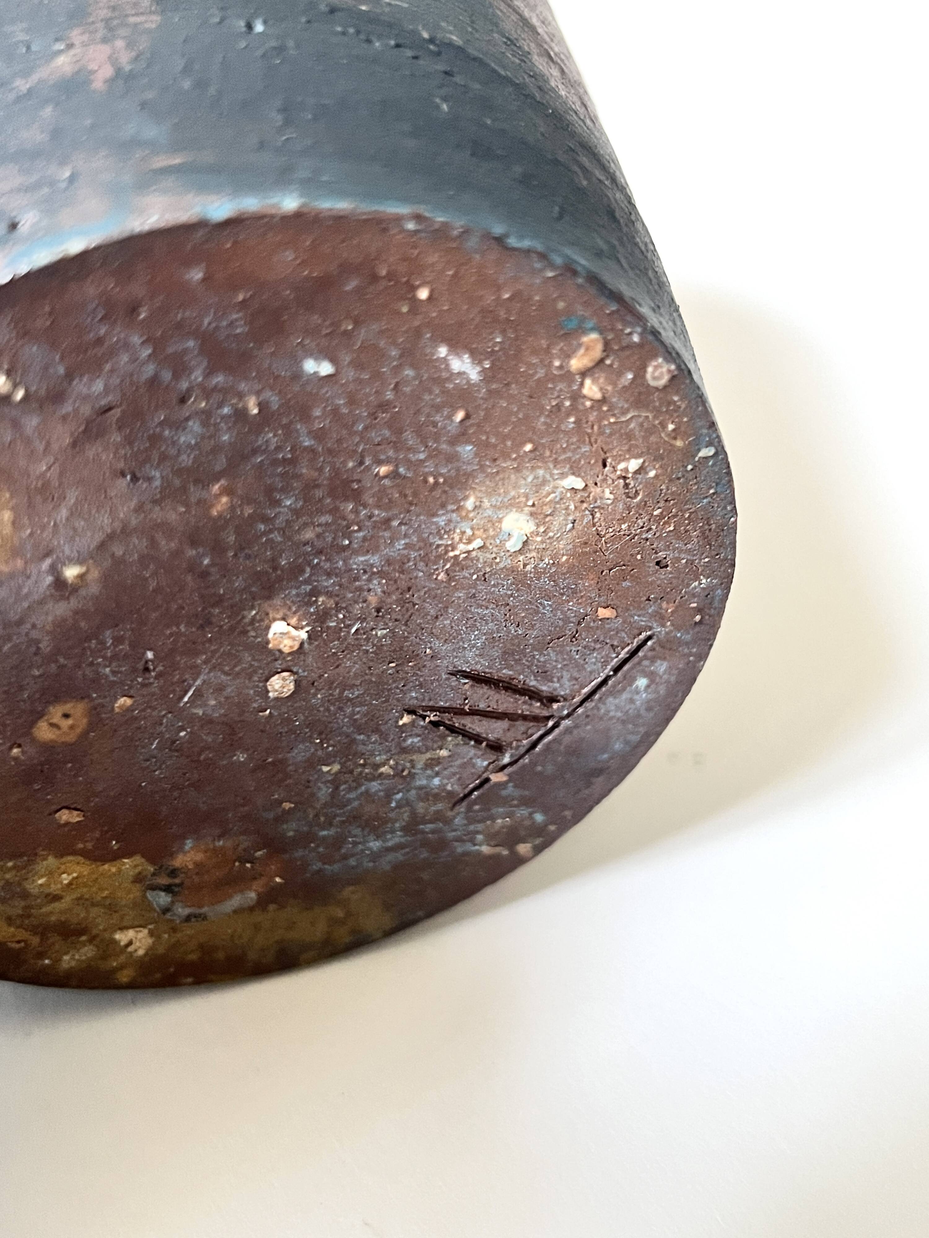 Handcrafted and signed stoneware vase, ceramic, circa 1970