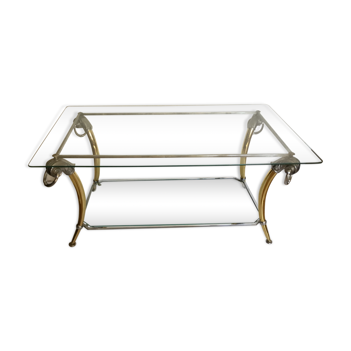 Table basse vintage chrome et dorée design 70-80