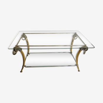 Table basse vintage chrome et dorée design 70-80