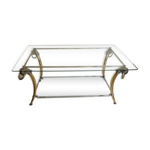 Table basse vintage chrome et dorée