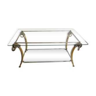 Table basse vintage chrome et dorée design 70-80