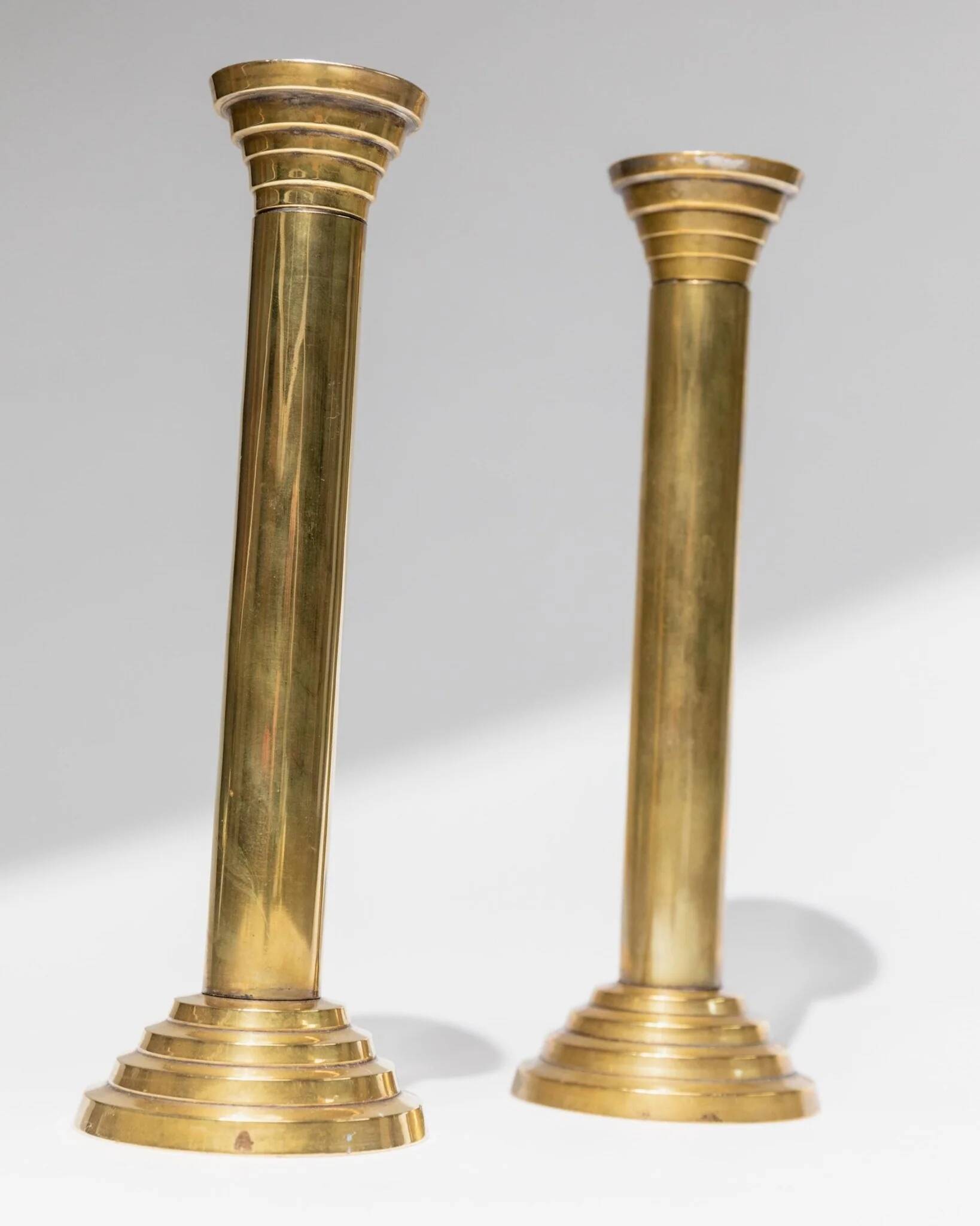 Gold-Plated Metal Candle Holders Set of 2, 1960s Italian Column Design, Vintage Table Decor