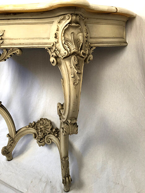 Louis XV style console in gray lacquered wood and marble top, nineteenth