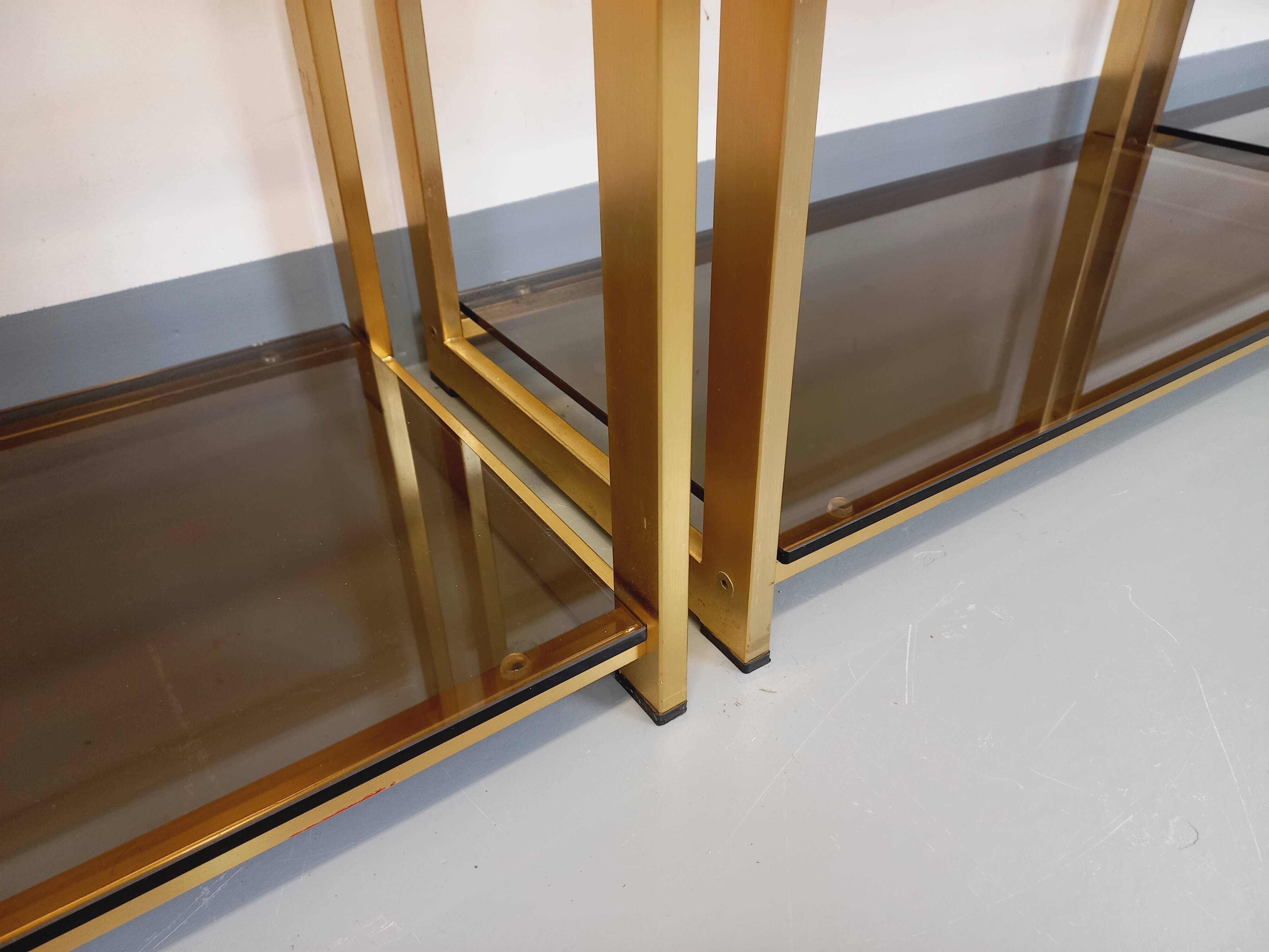 Artelano vintage bookcase shelves in gold metal smoked glass from the 70s