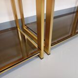 Artelano vintage bookcase shelves in gold metal smoked glass from the 70s