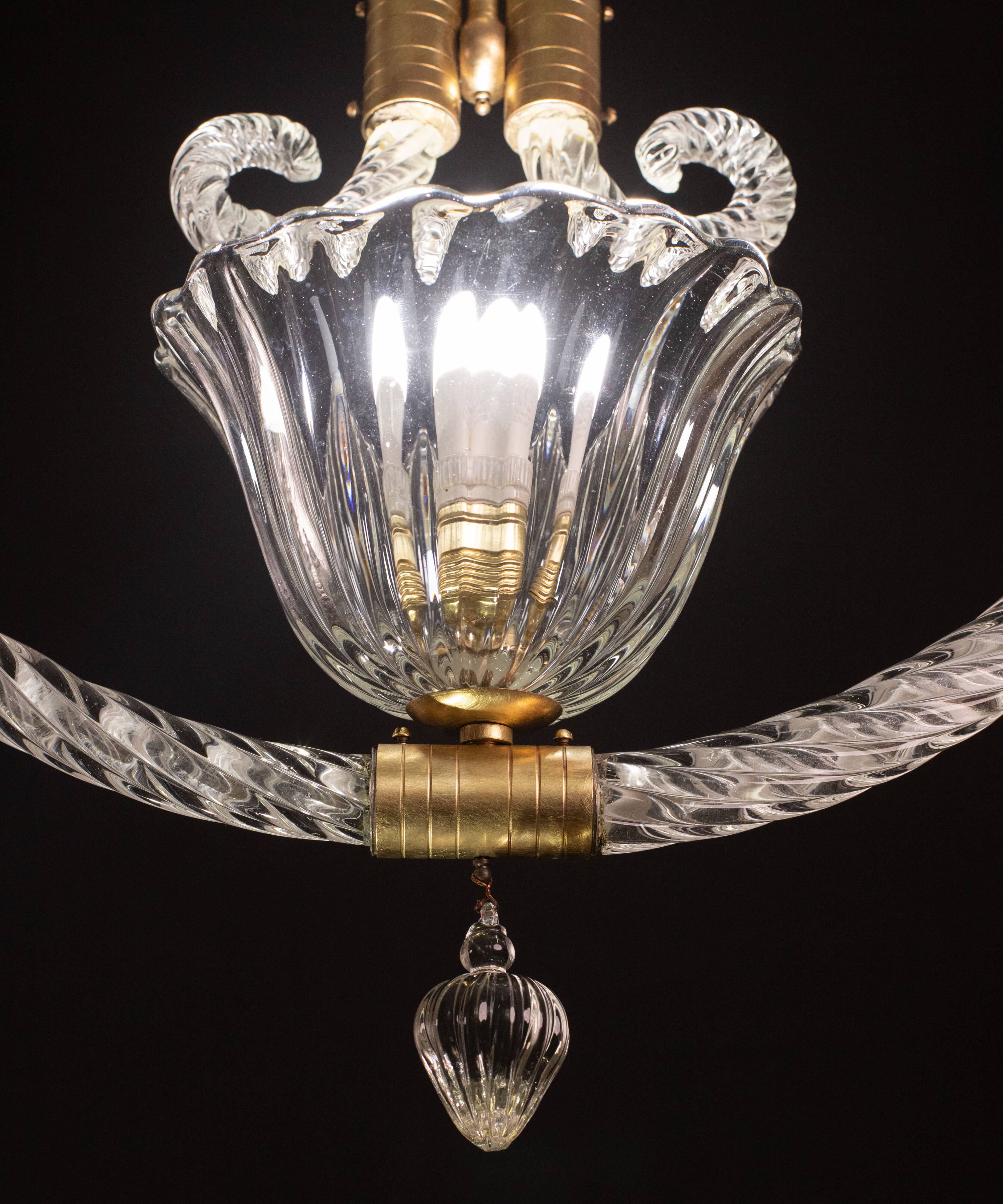Lustre suspendu en forme de cœur art déco par barovier e toso, années 1940