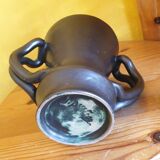 Red and black vase vintage ceramic Jean Austruy 1950s 1960s