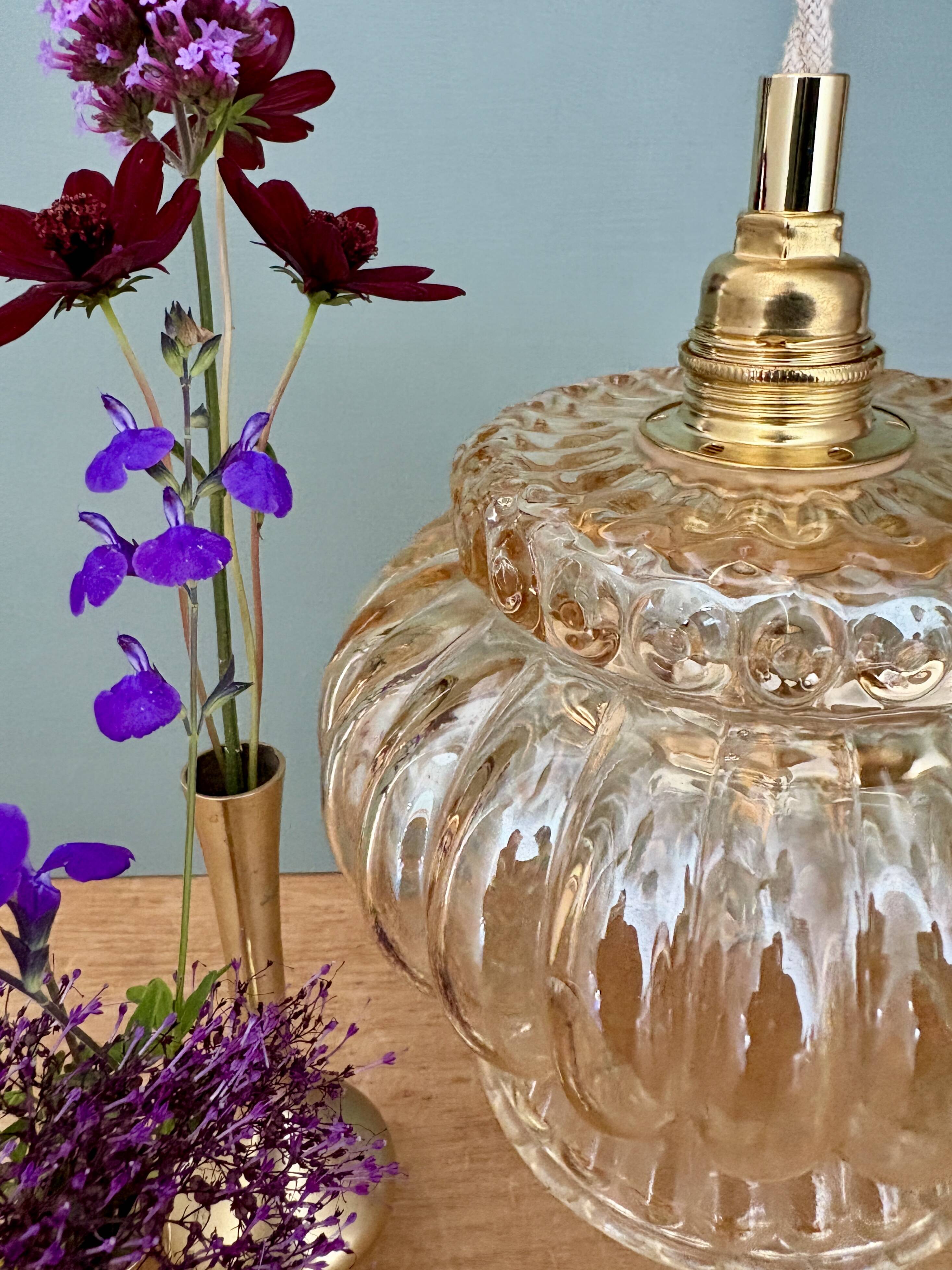 Vintage amber glass globe pendant light