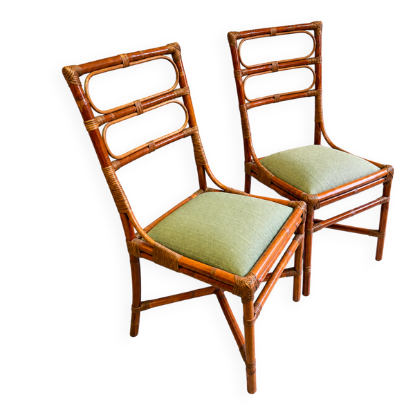 Paire de chaises en rotin et bambou vintage – Esprit Riviera, années 1970