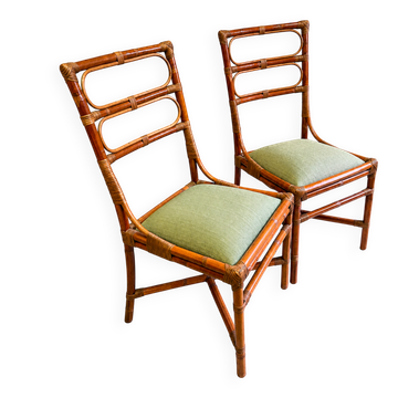 Pair of vintage rattan and bamboo chairs – Riviera spirit, 1970s