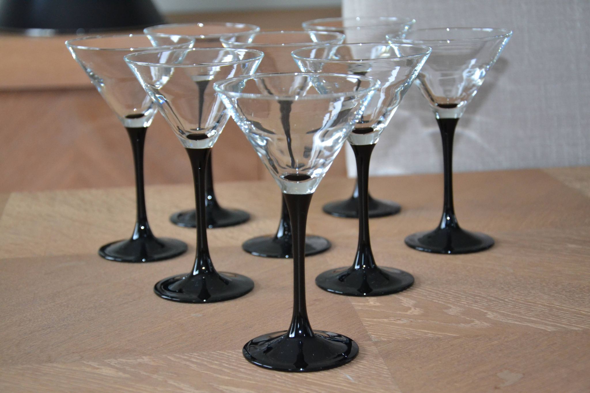 8 Vintage Black Stemmed Cocktail/Martini Glasses