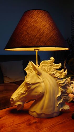 Lampe tête de cheval porcelaine céramique année 70