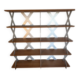 Designer shelf in solid oak and signed aluminium.