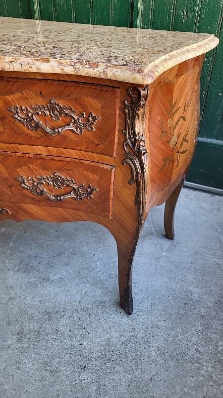 ROSEWOOD COMMODE WITH 2 DRAWERS AND OCHRE MARBLE TOP