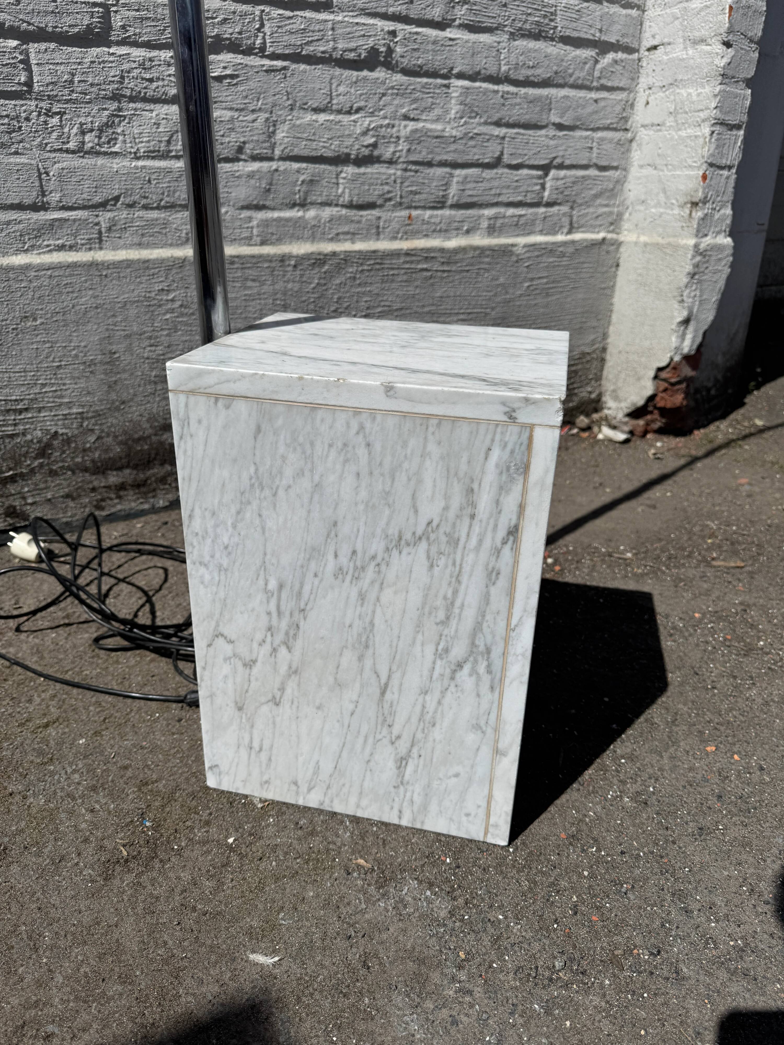 Oversized White Marble & Chrome Arc Floor Lamp — 1970s Italian Aluminum Dome