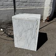 Oversized White Marble & Chrome Arc Floor Lamp — 1970s Italian Aluminum Dome