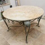 Wrought iron and marble table set with 4 chairs