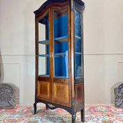 19th Century Transition Style Marquetry and Blackened Wood Display Cabinet