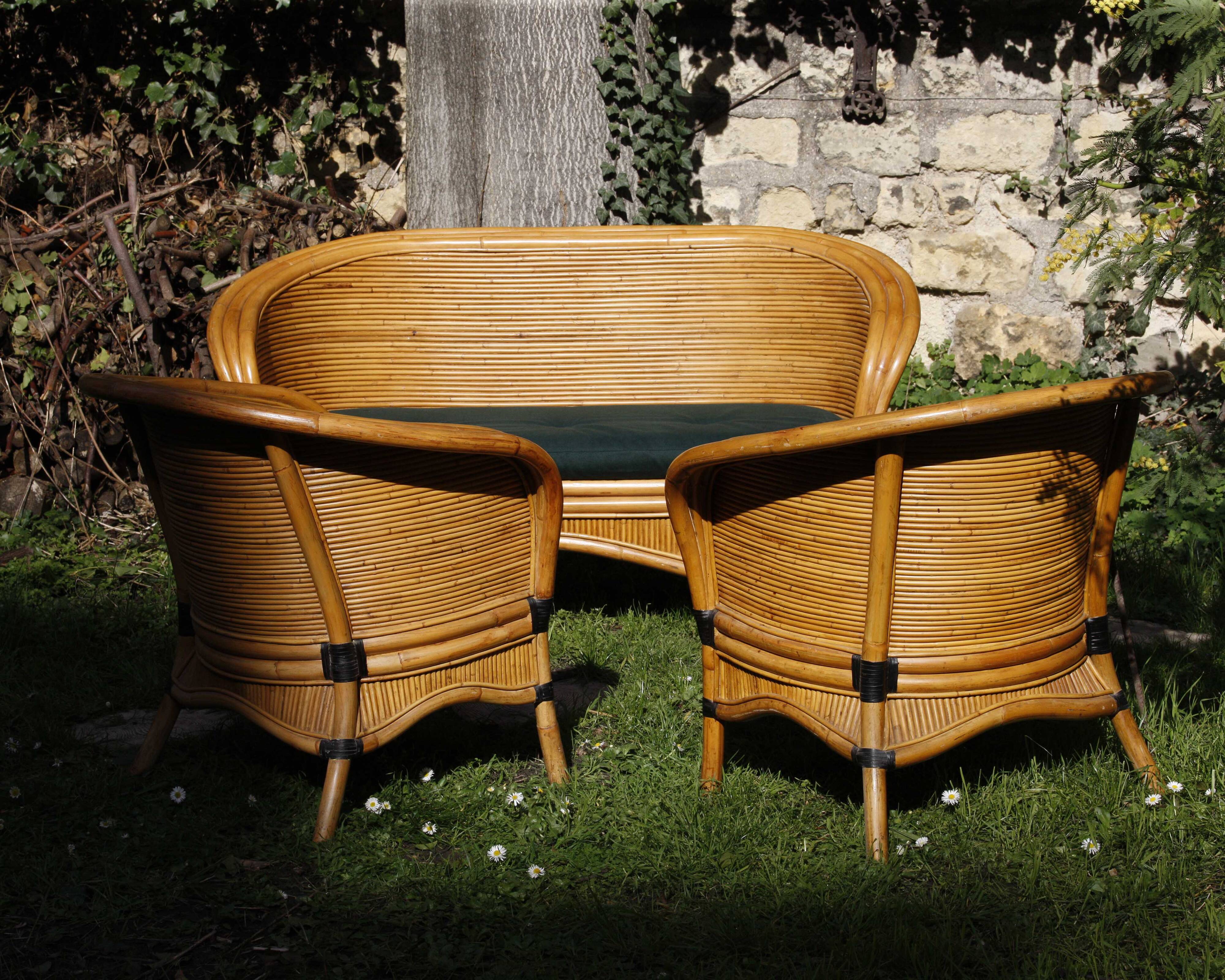 Raush bamboo rattan bench armchairs from the 70s and 80s