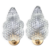 Set of 2 Wall Light Trasparent Murano Glass Leave by Barovier e Toso, 1950s