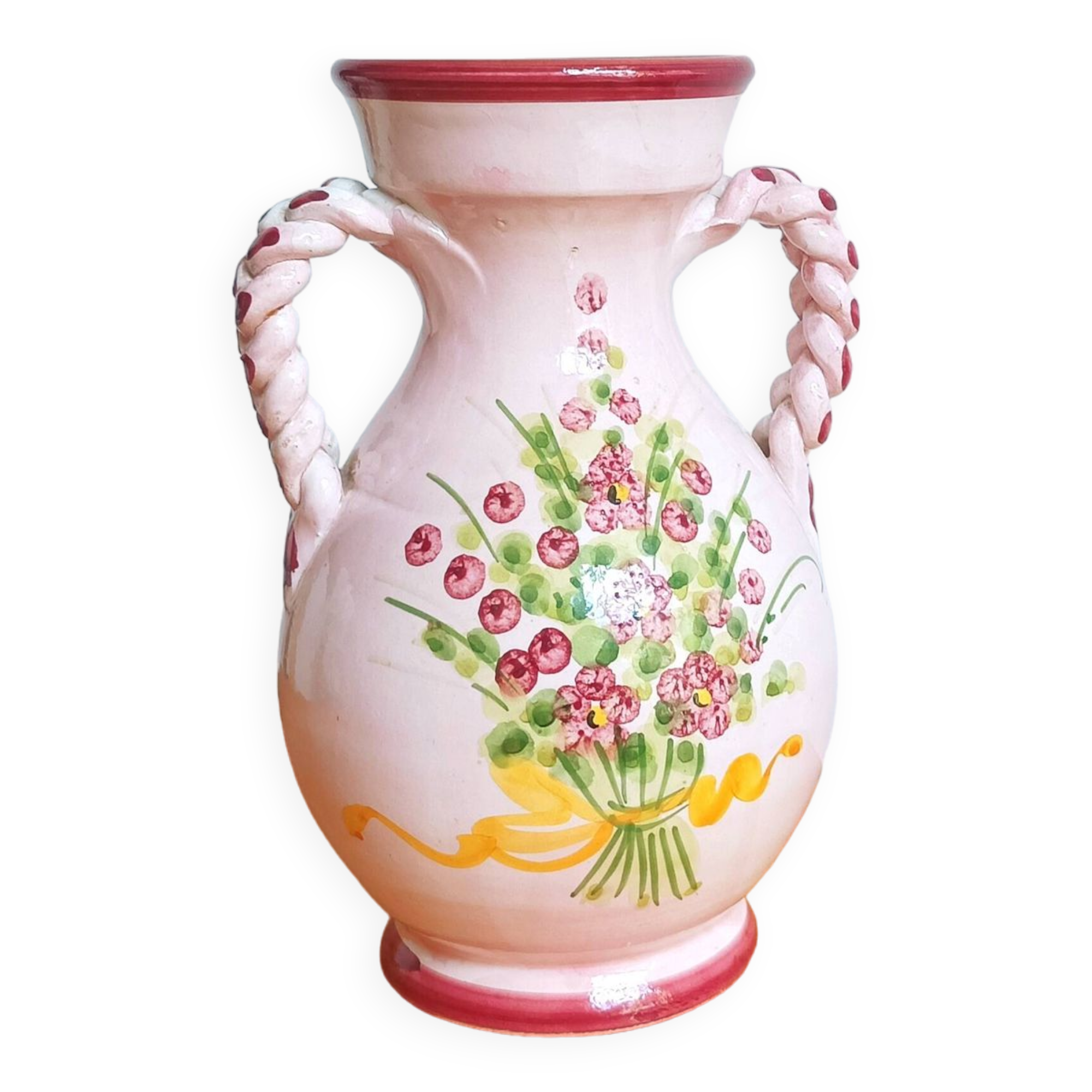 Double braided handle ceramic vase