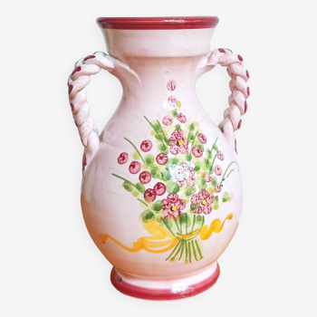 Vase céramique double anse tressée