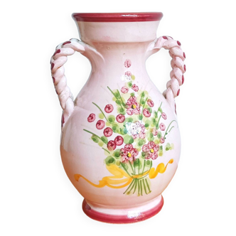 Double braided handle ceramic vase
