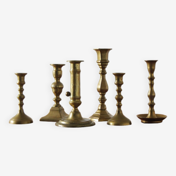 Vintage Brass Candlesticks, 1960s, Set of 6