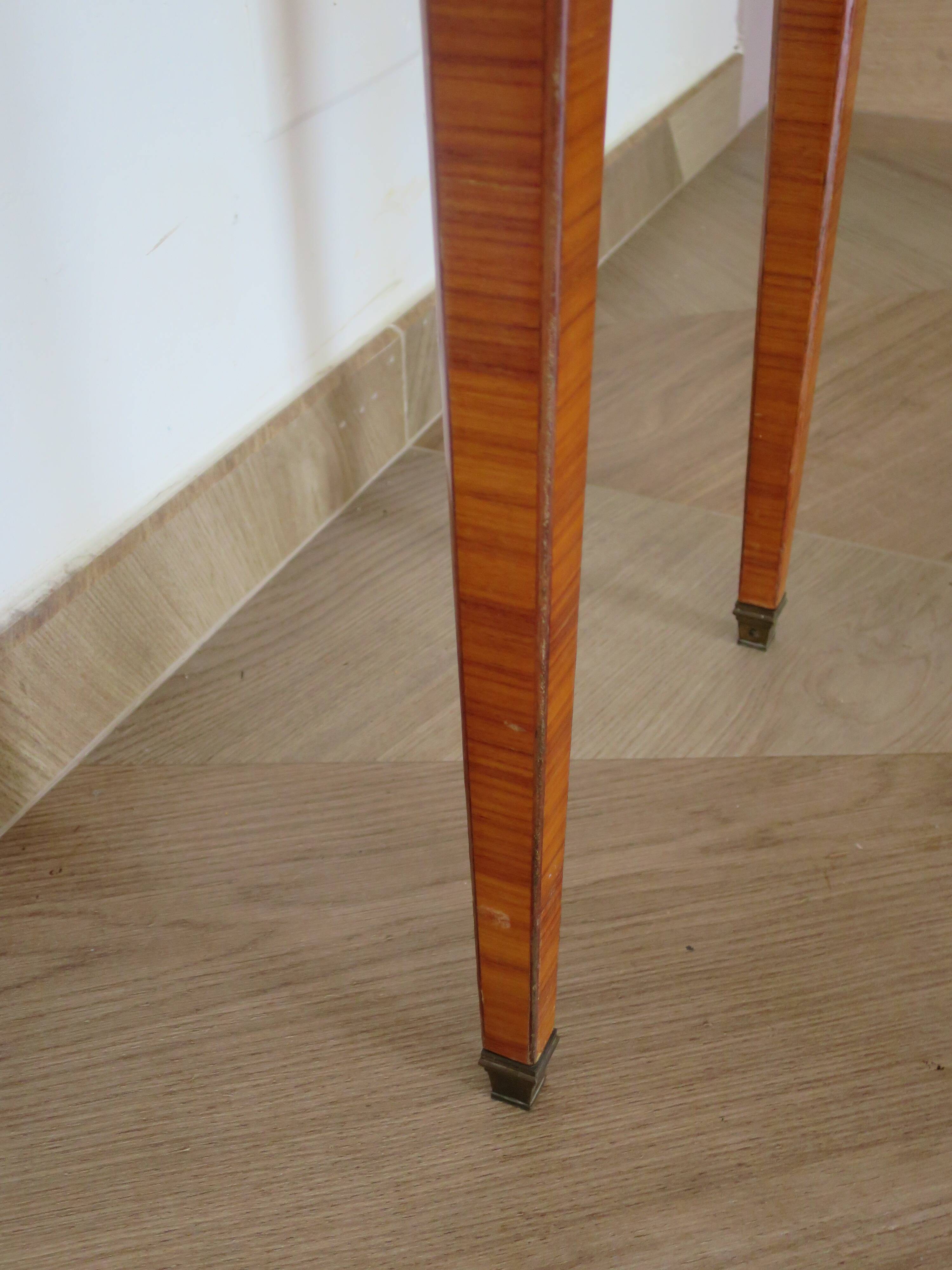 Console Louis XVI-Table d'appoint-Marqueterie-pieds sabots-années 80-Tiroir