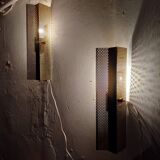 Pair of perforated metal wall lights 1960, 1970