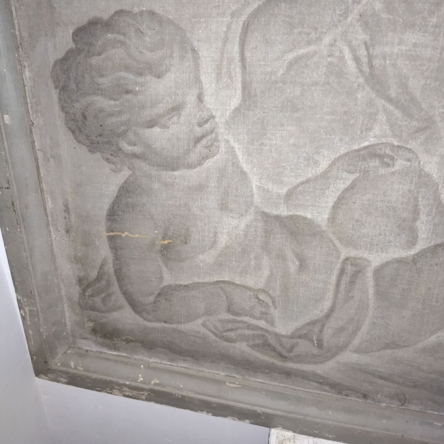 Old oil painting on canvas putti cherubs