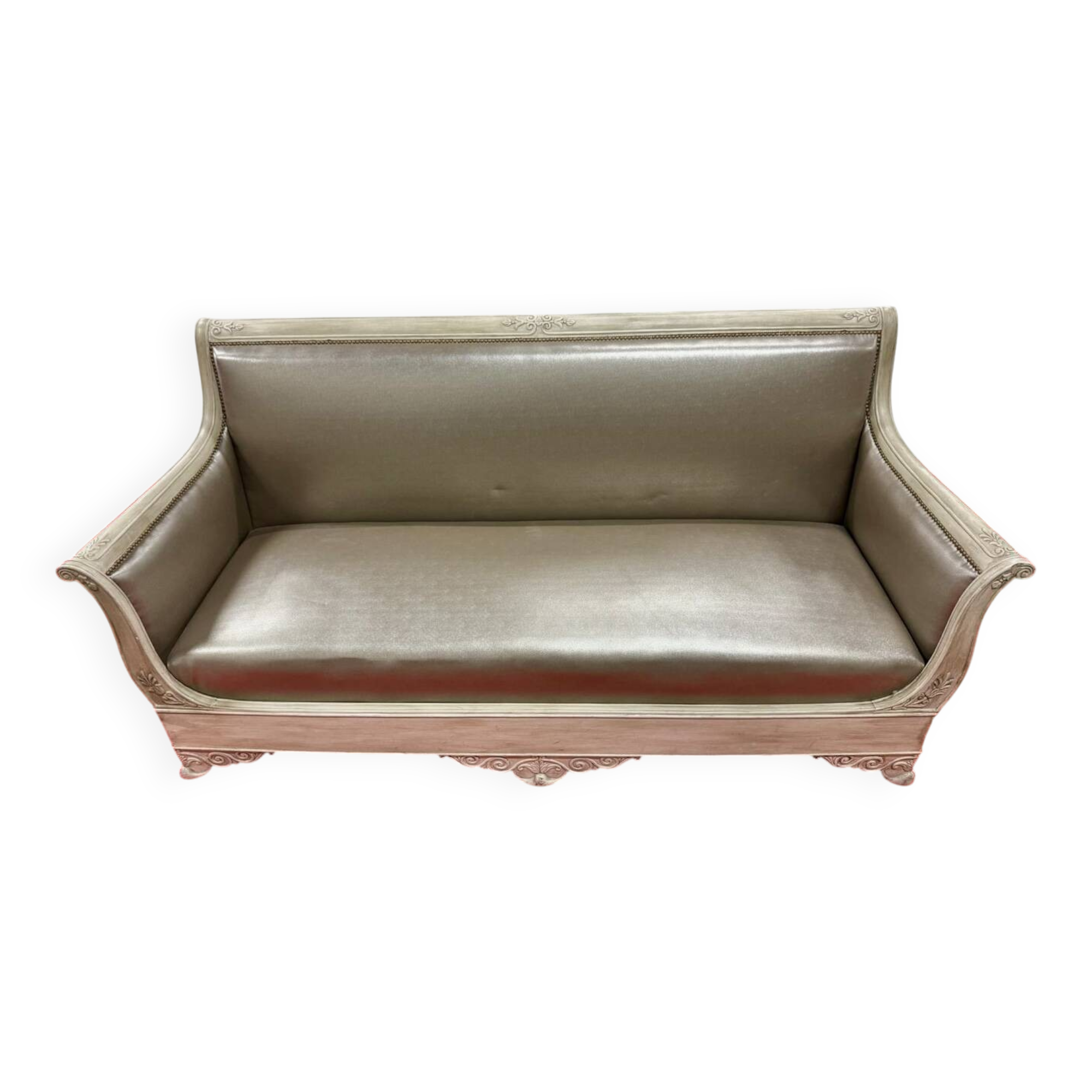 Antique banquette covered in faux shagreen.