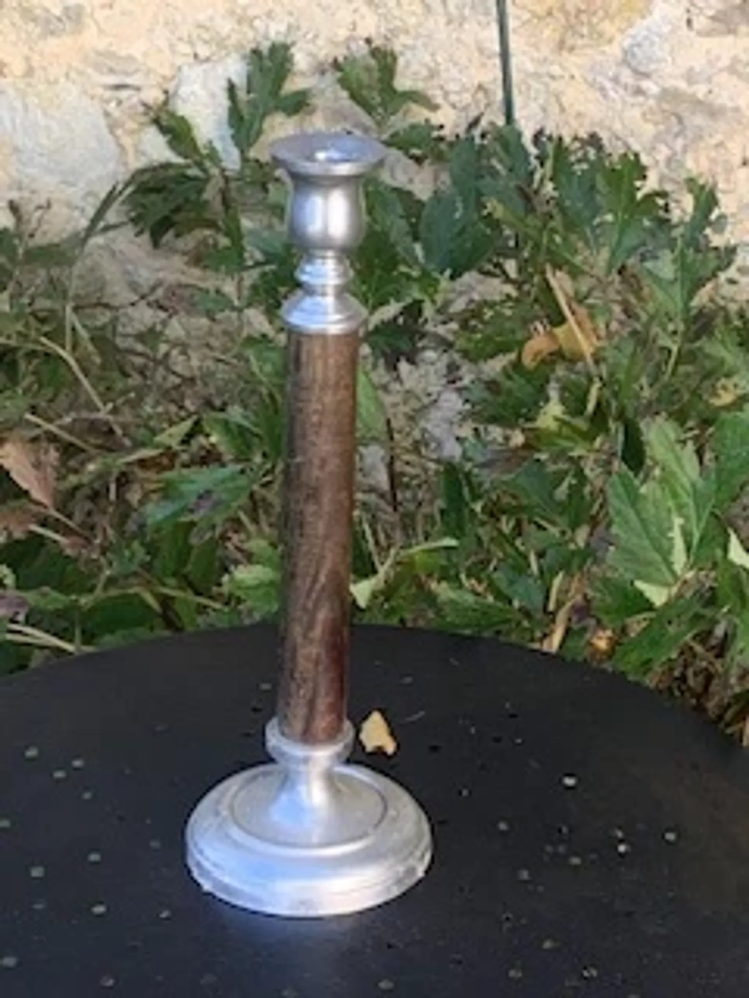 Metal and wood candlestick