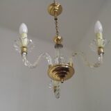 French Barley Twist Glass Arms and Gold Metal 3-Light Chandelier 5230