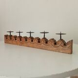 Vintage chandelier in solid oak and wrought iron.