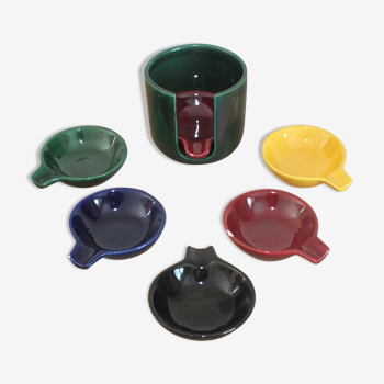 Set of 6 individual colorful vintage ashtrays in earthenware of Saint Clement